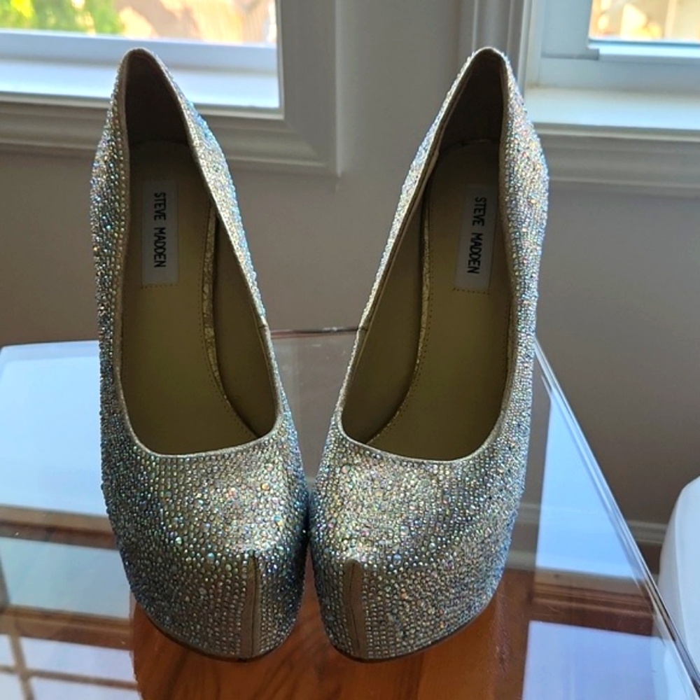 Steve Madden rhinestones and crystal ultra high heel platform shoes